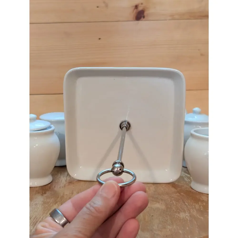Pottery Barn Great White 5-Piece Condiment Set with Chrome Caddy - Unused